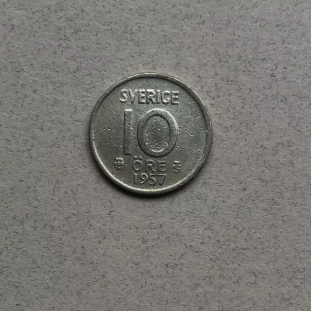 1957 Sweden 10 Ore Coin – Silver – Gustaf V1 Adolph - Silver