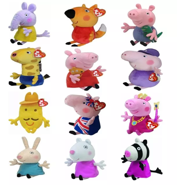 TY Beanie Peppa Pig 6'' Plush Toys - George Suzy Emily Zoe Gerald Freddy Grandpa