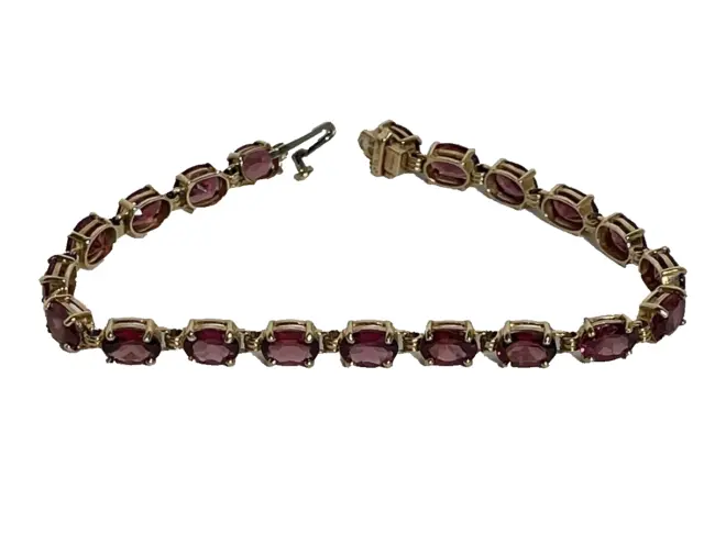 14k Yellow Gold Lab-Created Pink Tourmaline Tennis Bracelet 7.5"