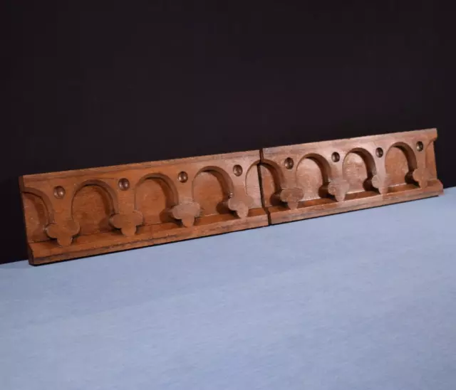 *Vintage Pair of French Carved Architectural Gothic Panels in Solid Oak Wood