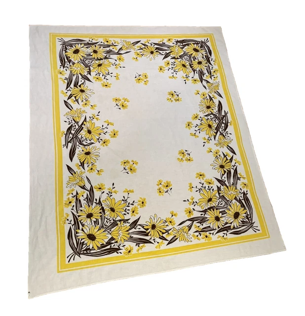 VINTAGE TABLECLOTH QUEEN Annie Indian Nashua Yellow And Brown Daisy