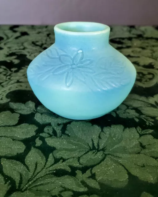 Van Briggle Art Pottery Original Hand Thrown Ming Blue+ Dark Blue Dust Vase 1949