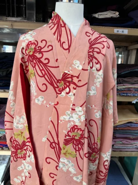 Seta Kimono Vintage Giapponese Abito Cardigan Donna Rosa Da Komon Antico