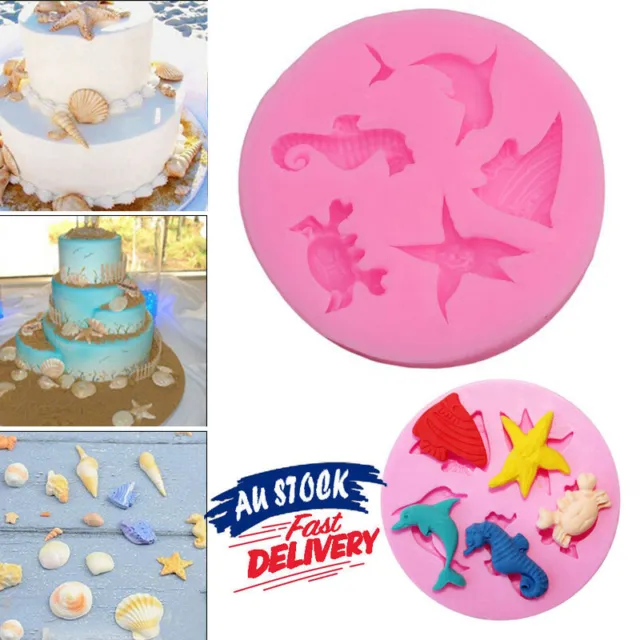 Beach Sea Animals Silicone Cake Mould Plants Shell Fondant Chocolate Mold AU