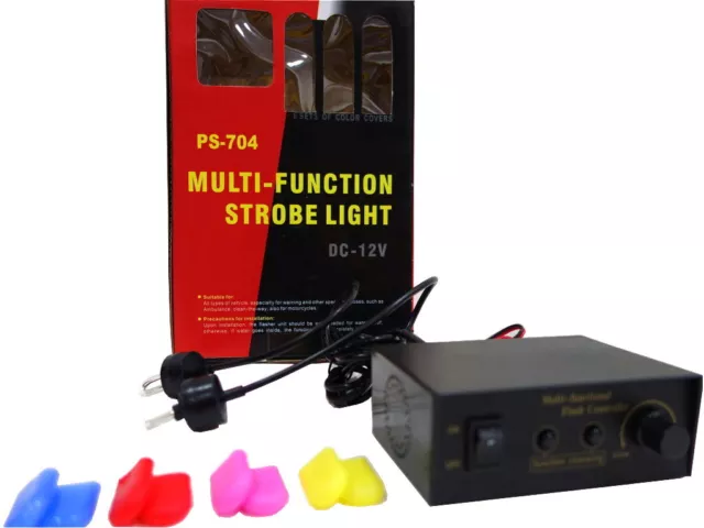 Lampada flash strobo auto PS-704 tipo R con controller 12 V e 4 copertine a colori