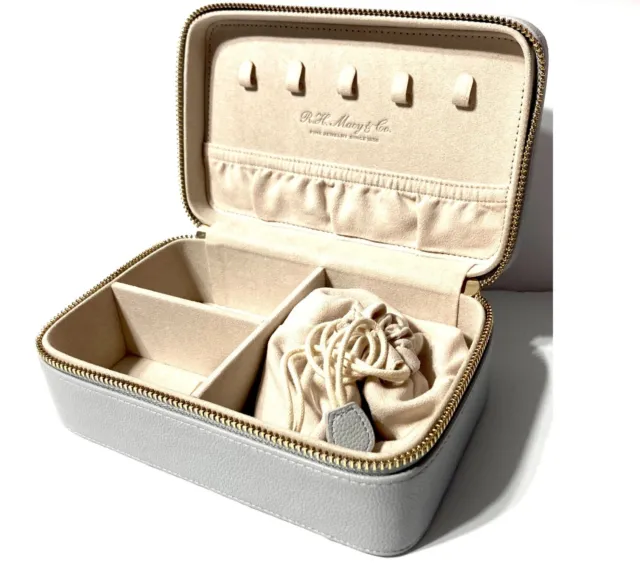 Brand New Wolf Designs Rectangular Zip Jewelry Case Gray Vegan Leather Nwt