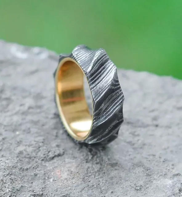 Damascus Steel Twist Pattern Wedding Ring for Men Engagement Band & Custom Size