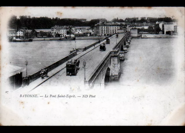 BAYONNE (64) DILIGENCE & ATTELAGE sur PONT SAINT-ESPRIT animé avant 1904