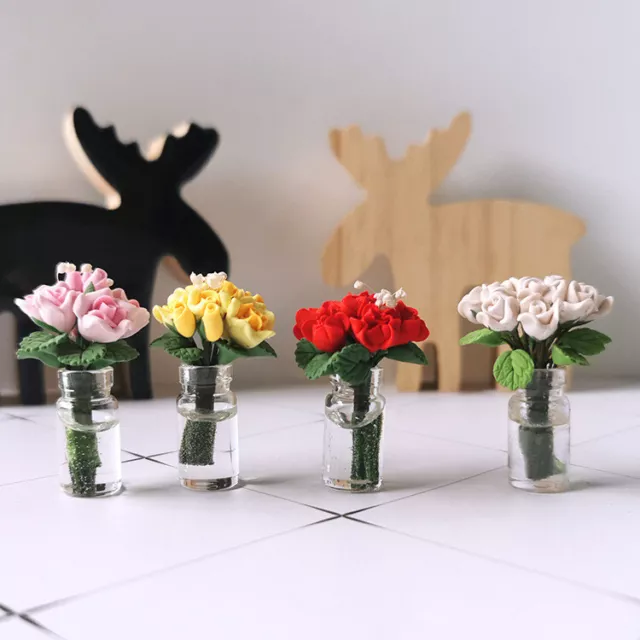 Miniaturas para casa de muñecas a escala 1:12 botella de vidrio flores muebles accesorios decoración