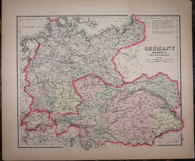 Authentic 1878 O.W. Gray Atlas Map ~ GERMANY - AUSTRIA ~ FreeS&H   Inv#168 2