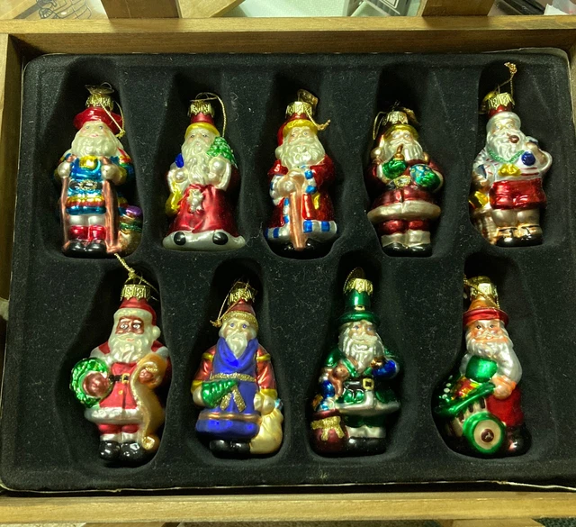 2002 THOMAS PACCONI Blown Glass Christmas Ornaments Set 15 Santas