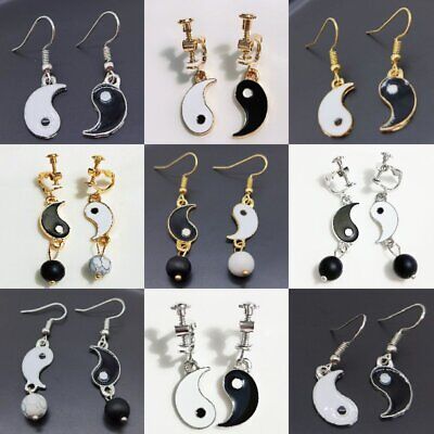 Tai Chi Yin Yang Silver Plated Hook Earrings Dangle Drop Women Men Jewelry Gift