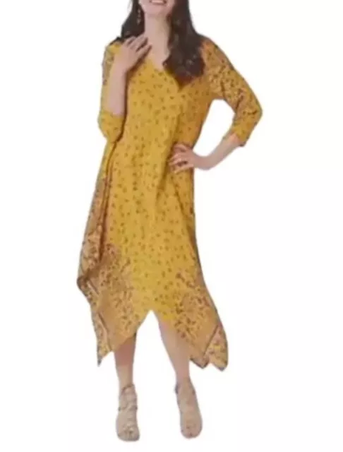 NWT TOLANI Collection Ditsy Floral Mustard Yellow Handkerchief Boho Dress XS