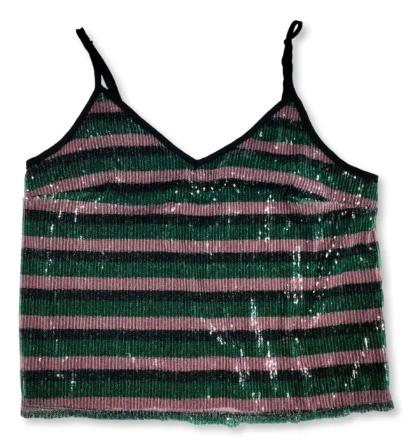 Womens Medium Wild Fable Striped Sequin Crop Top Preowned