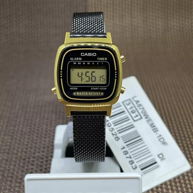 Casio LA670WEMB-1D Vintage Series Stainless Steel Black Mesh Gold Digital Watch