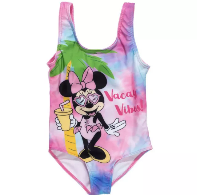 NWT Disney Girls Minnie Mouse Vacay Vibes One Piece Swimsuit Multicolor Size 5/6