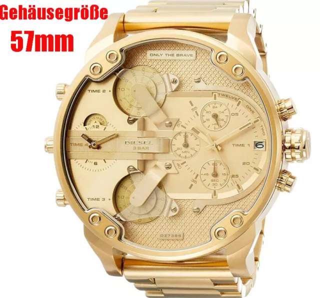 Diesel DZ7399 Mr. Daddy 2.0 Quarz Gold Dial Edelstahl Chronograph Herrenuhr DE