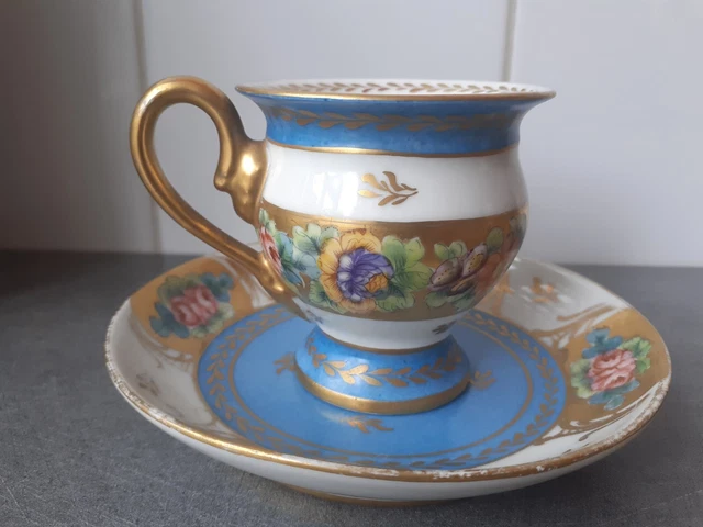 Lot De 7 Tasses Et 11 Soucoupes Limoges - Motif écossais Rayures Fuchsia Et Vert Doré