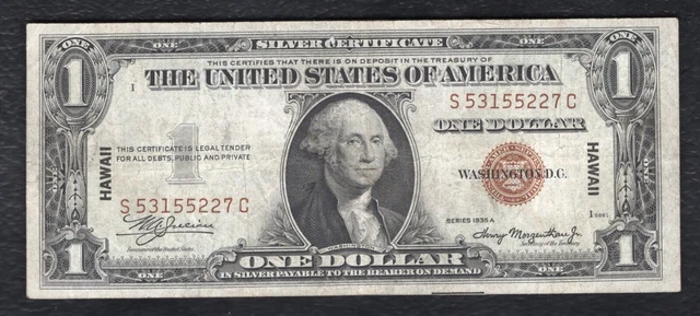 Fr. 2300 1935-A $1 One Dollar “Hawaii” Silver Certificate Note Very Fine+ (B)