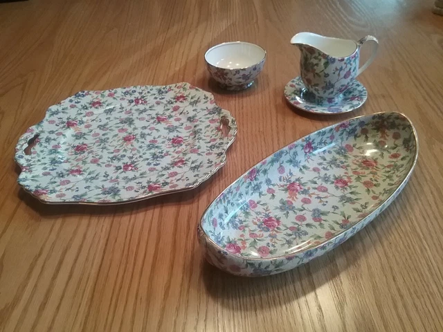 Royal Winton Grimwades Old Cottage Chintz Serving Set, tea, sugar, platter, bowl