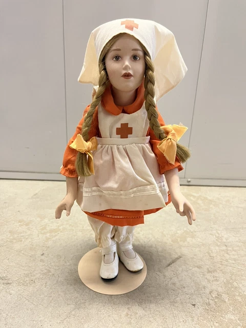 Norman Rockwell Danbury Mint Red Cross Volunteer 13” Doll & Dog, 1986