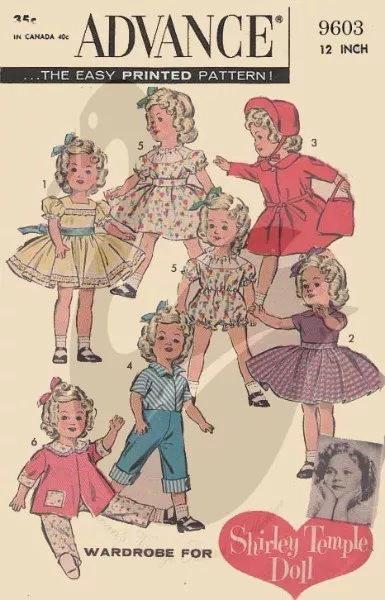 Reproduction Vintage Shirley Temple Dolls Clothes 12 or 17" Sewing Pattern A9603