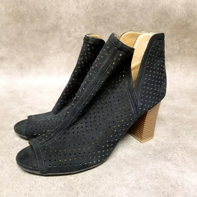 Charlotte Russe Womens 1090971 Size 10 Black Slip On Peep Toe 3.5" Ankle Boots B