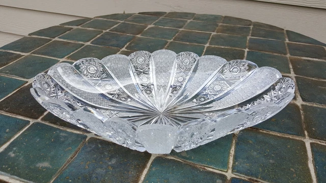 Vtg American Brilliant Cut Glass Crystal Serving Dish Very Fine Cut Intricate 7