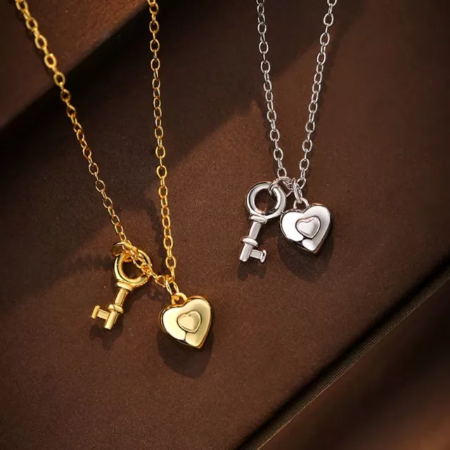 Solid Color Heart Key Pendant Necklace Korean Style Clavicle Chain   Gift