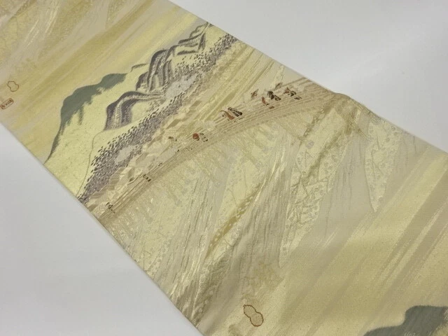 6002427: Japanese Kimono / Vintage Fukuro Obi / Woven Scenery Of Tokaido