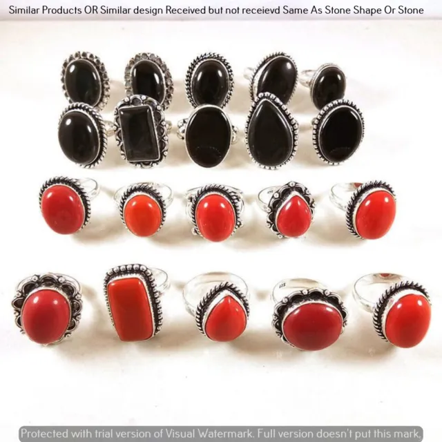 Coral & Onyx 30 Piece Wholesale Ring Lots 925 Sterling Silver Ring NRL-2888