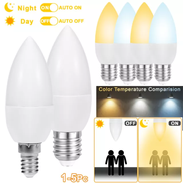 E14 E27 LED Dusk to Dawn Sensor Bulbs 60W Equivalent Smart Light Candelabra Bulb