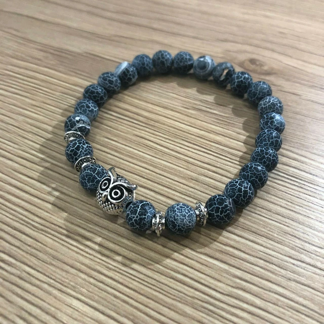 Bracelet Femme Yoga En Agate Avec Perles Prière Et Symbole Hibou Bouddha - Neuf Avec étiquettes