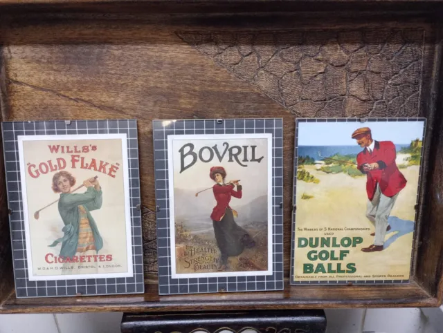 3 Vintage Adverts. Bovril, Gold Flake Cigarettes, Dunlop Golf Balls.