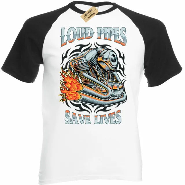 T-shirt uomo Loud Pipes Save Lives motociclista moto maniche corte baseball