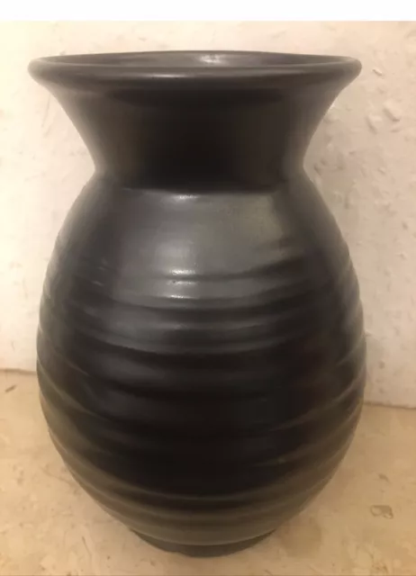 Vintage Prinknash Pottery Studio Cornwall  Black Ceramic Vase Perfect Condition