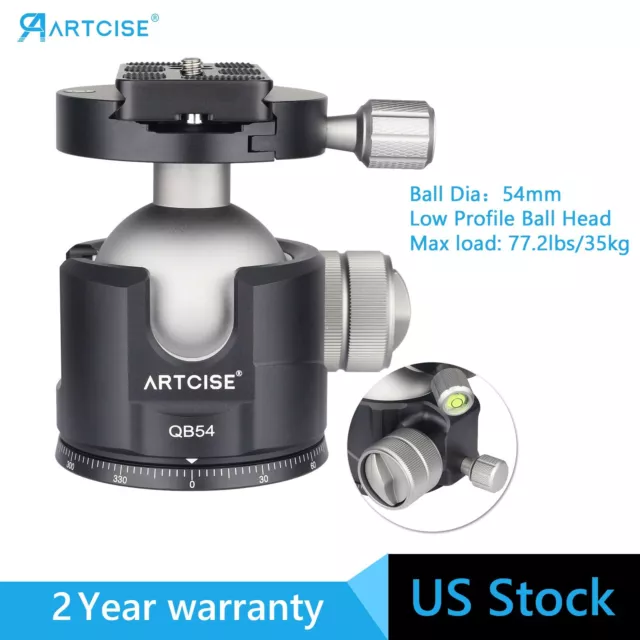 ARTCISE Low Profile Ball Head 54mm Ball 360 Panoramic Tripod Head CNC Aluminium