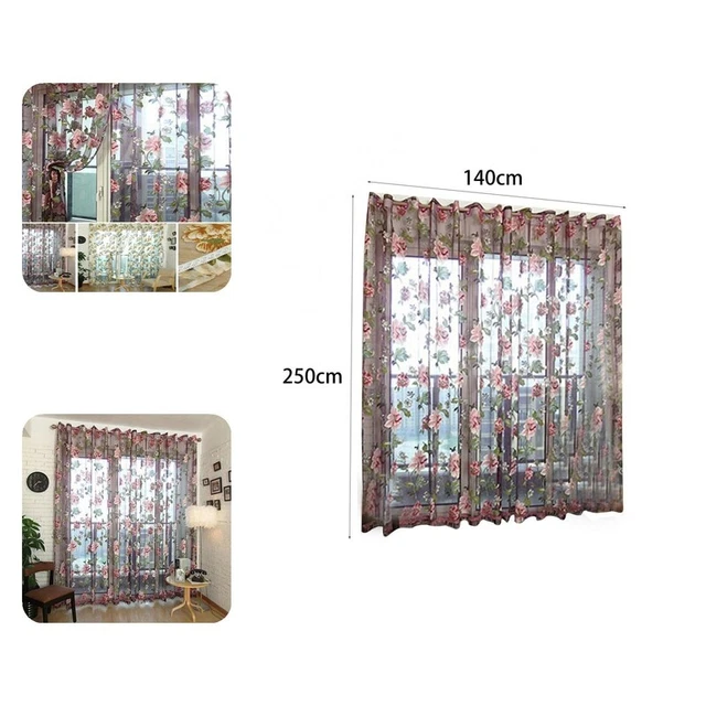 Cortinas transparentes de tul patrón de flor duraderas estampado de flores cortinas románticas