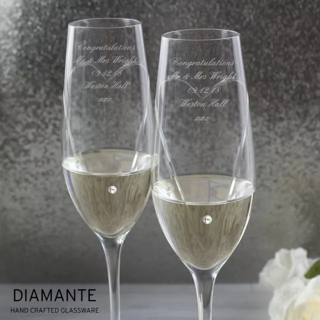 Personalised Champagne Flutes Pair. Personalised Wedding Anniversary Gift