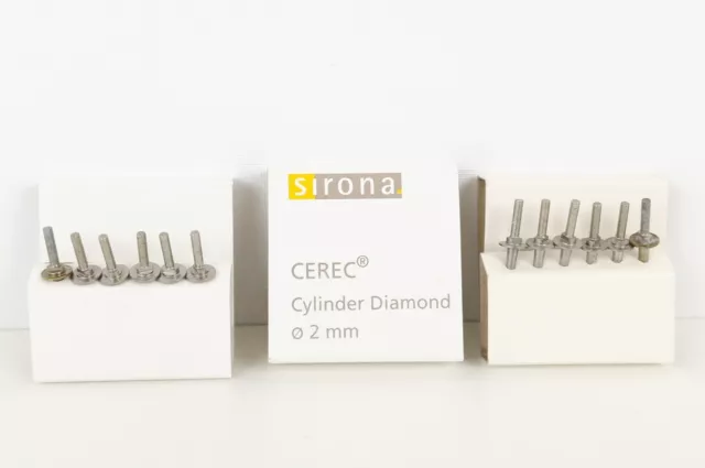 12x Sirona CEREC Cylinder Diamond 3308744 Bur 2mm Schleifer Fräser CAD/CAM