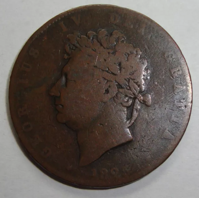 1825 Great Britain Half 1/2 Penny George Iv Iiii World Coin