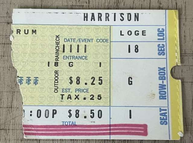 Vintage 1974 Beatles George Harrison Concert Ticket Stub The Forum Los Angeles