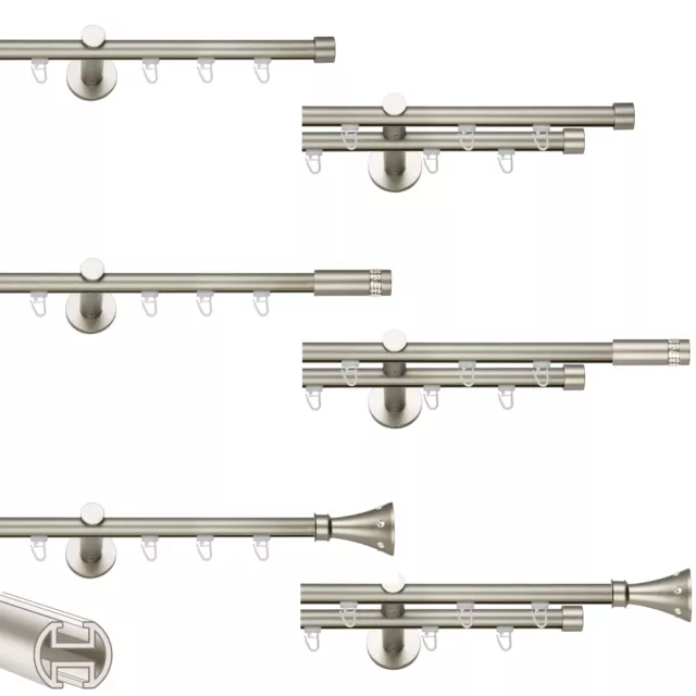 Gardinenstange Innenlauf 19mm, 1-läufig, 2-läufig Chrom-Matt mit Häckchen  5