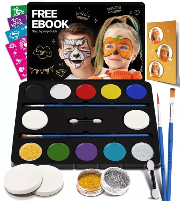 Jim&Gloria Face Paint Makeup Kit - 8 Large Pens with Stencils