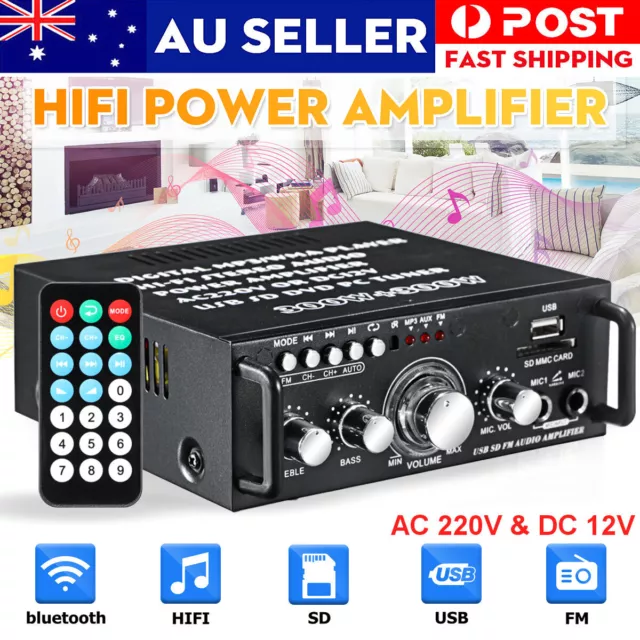 600W HiFi bluetooth Power Amplifier 2CH USB Home Stereo Audio USB FM Radio