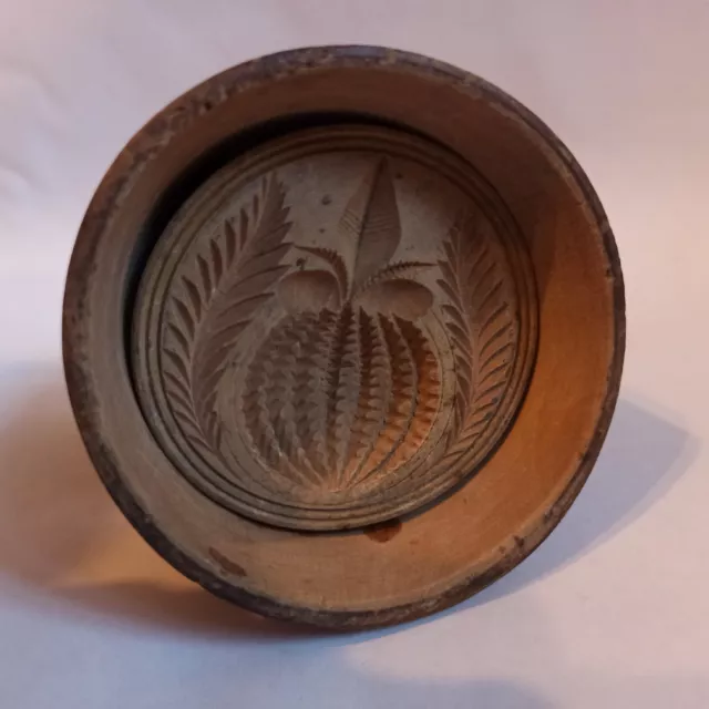 Antique Wooden Butter Mold Press Thistle Flower Primitive Carved Pat 1866 Apr.