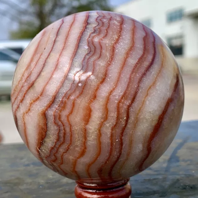 Bola de cuarzo esfera de piedra de cerdo natural a rayas rojas de 1,13 libras Reiki