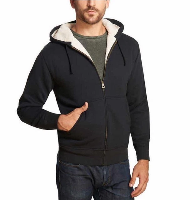 Weatherproof Vintage Men's Full Zip Sherpa Lined Hooded Jacket Black Size 3XL