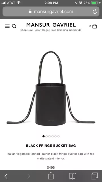 Mansur Gavriel Fringe Bucket Top Handle BLACK Leather Bag Tote BNWT 2