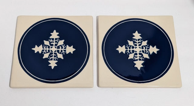 2  Tropical Clay Handmade Blue Ceramic Tiles Trivets ULU Symbol Abundance Hawaii